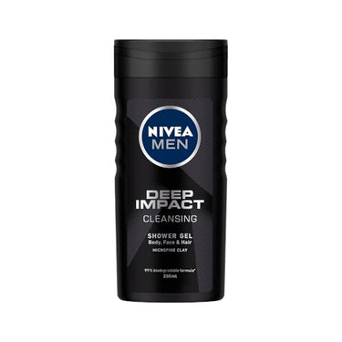 Nivea Men Body Wash, Deep Impact, 3 In 1 Shower Gel For Body, Face & Hair, With Microfine Clay, 250ml